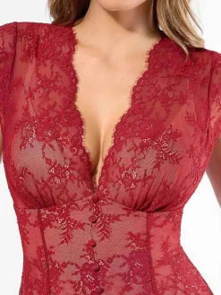 Shapewear Boho Floral Lace Front Slit Maxi Dress