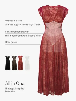 Shapewear Boho Floral Lace Front Slit Maxi Dress