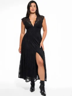 Shapewear Boho Floral Lace Front Slit Maxi Dress