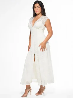 Shapewear Boho Floral Lace Front Slit Maxi Dress