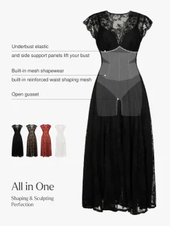 Shapewear Boho Floral Lace Front Slit Maxi Dress