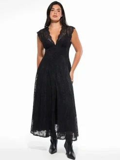 Shapewear Boho Floral Lace Front Slit Maxi Dress