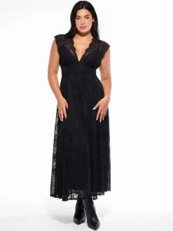 Shapewear Boho Floral Lace Front Slit Maxi Dress
