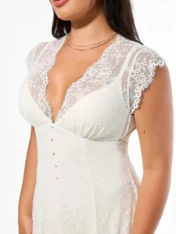 Shapewear Boho Floral Lace Front Slit Maxi Dress