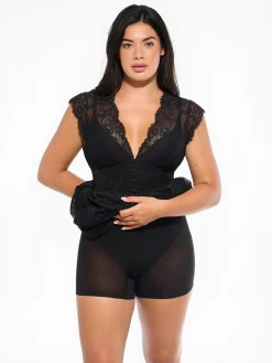 Shapewear Boho Floral Lace Front Slit Maxi Dress