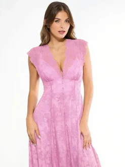 Shapewear Boho Floral Lace Front Slit Maxi Dress