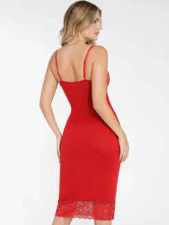 Shapewear Built-In Sculpting Lace Trim Midi Slip Dress