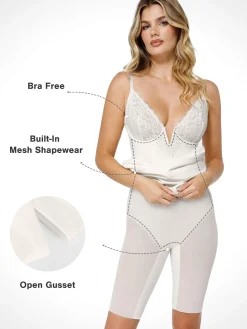 Shapewear Built-In Sculpting Lace Trim Midi Slip Dress