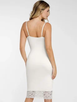 Shapewear Built-In Sculpting Lace Trim Midi Slip Dress