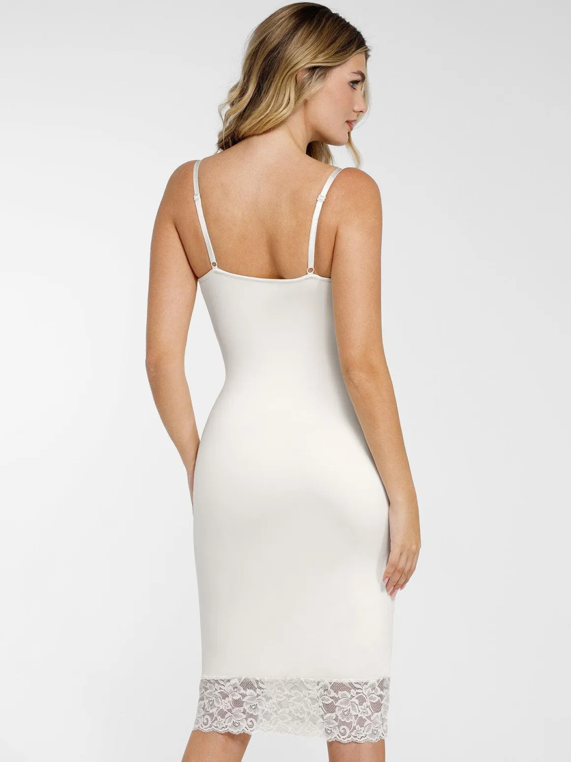 Shapewear Built-In Sculpting Lace Trim Midi Slip Dress