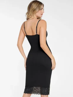 Shapewear Built-In Sculpting Lace Trim Midi Slip Dress