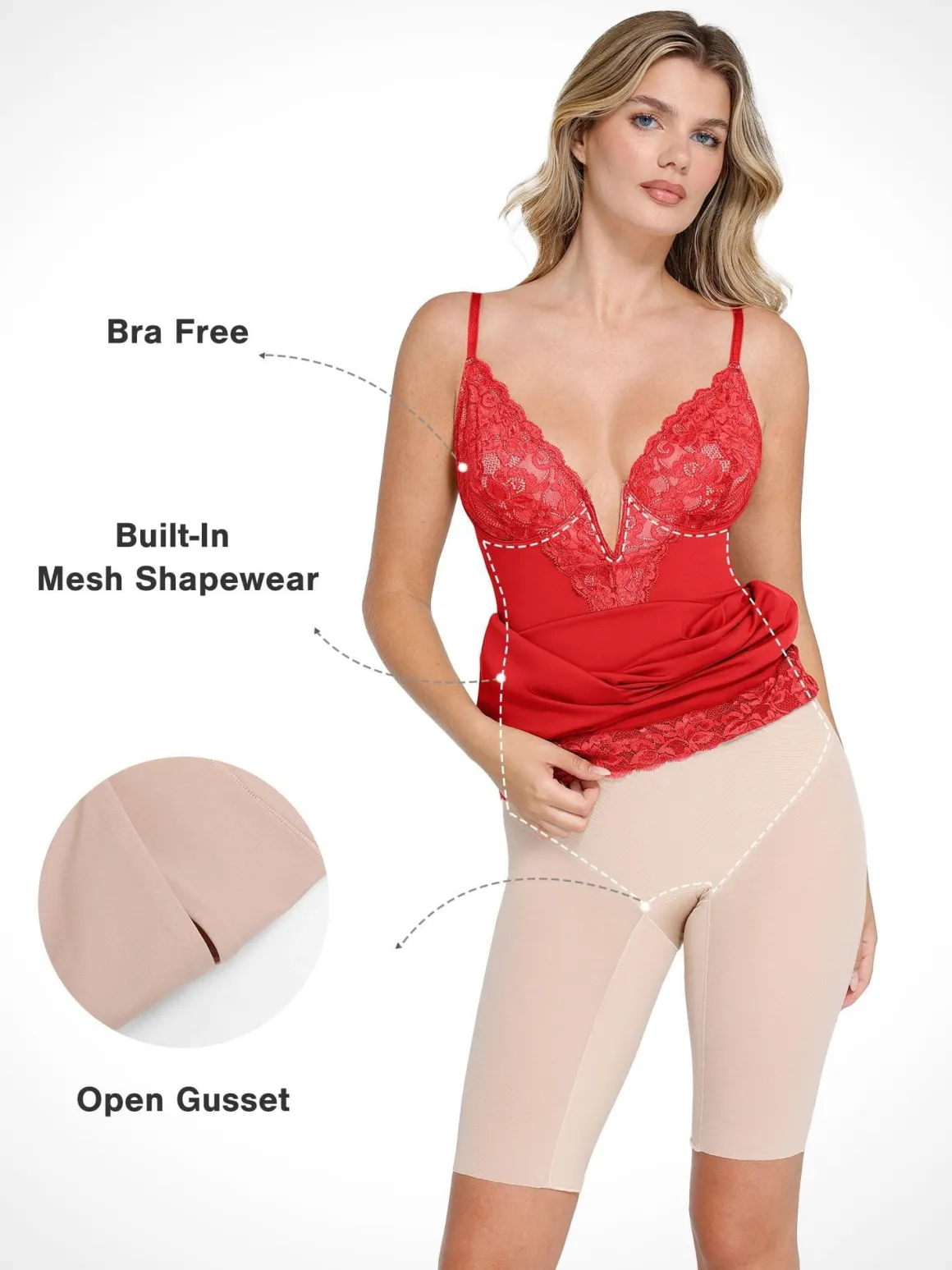 Shapewear Built-In Sculpting Lace Trim Midi Slip Dress