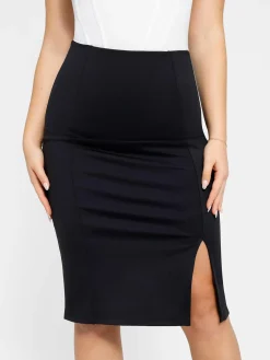 Shapewear Built-In Sculpting Front Slit Midi Work Skirt
