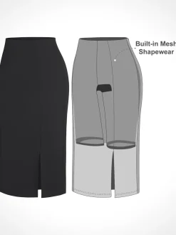 Shapewear Built-In Sculpting Front Slit Midi Work Skirt