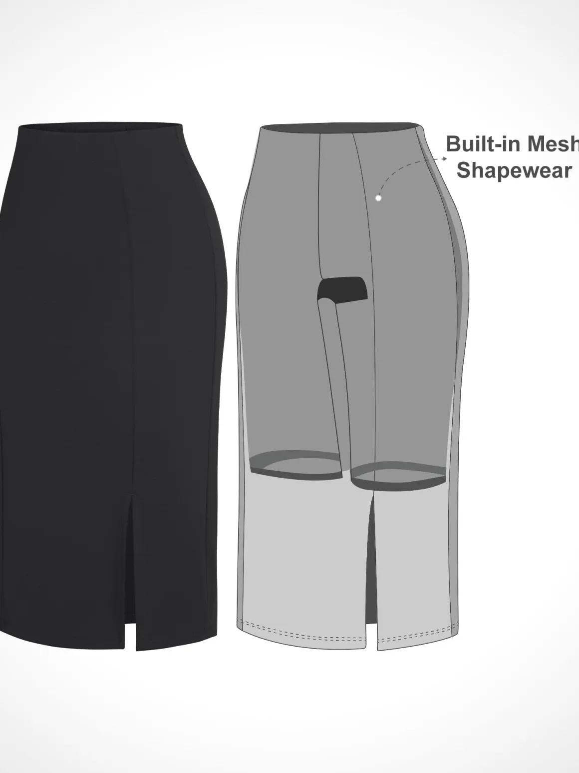 Shapewear Built-In Sculpting Front Slit Midi Work Skirt