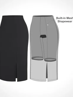 Shapewear Built-In Sculpting Front Slit Midi Work Skirt