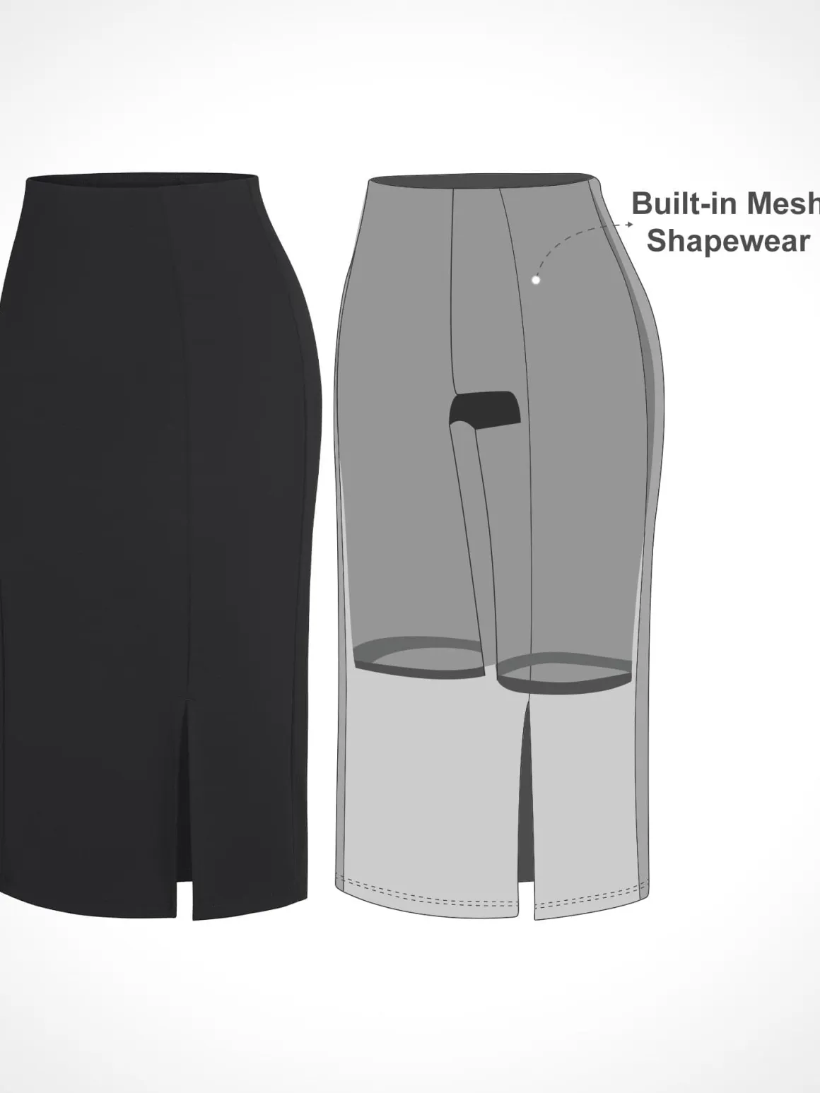 Shapewear Built-In Sculpting Front Slit Midi Work Skirt