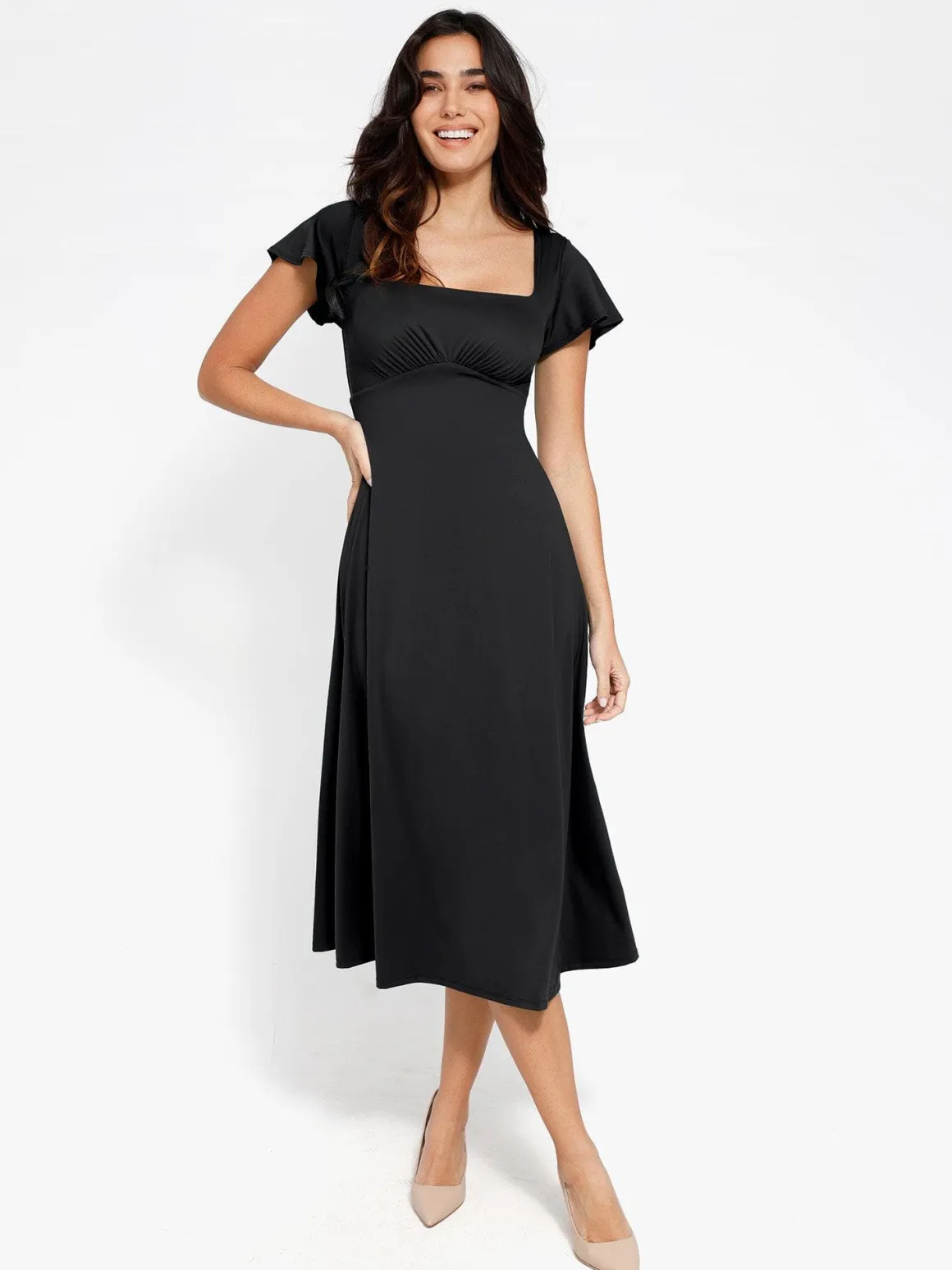 Shapewear Built-In Tummy Control A-Line Midi Dresses