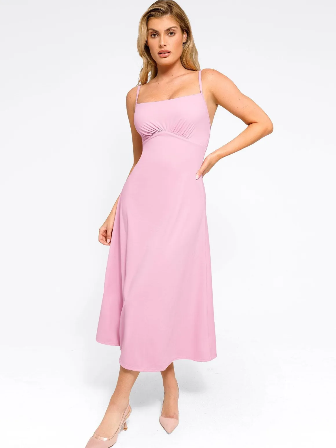 Shapewear Built-In Tummy Control A-Line Midi Dresses