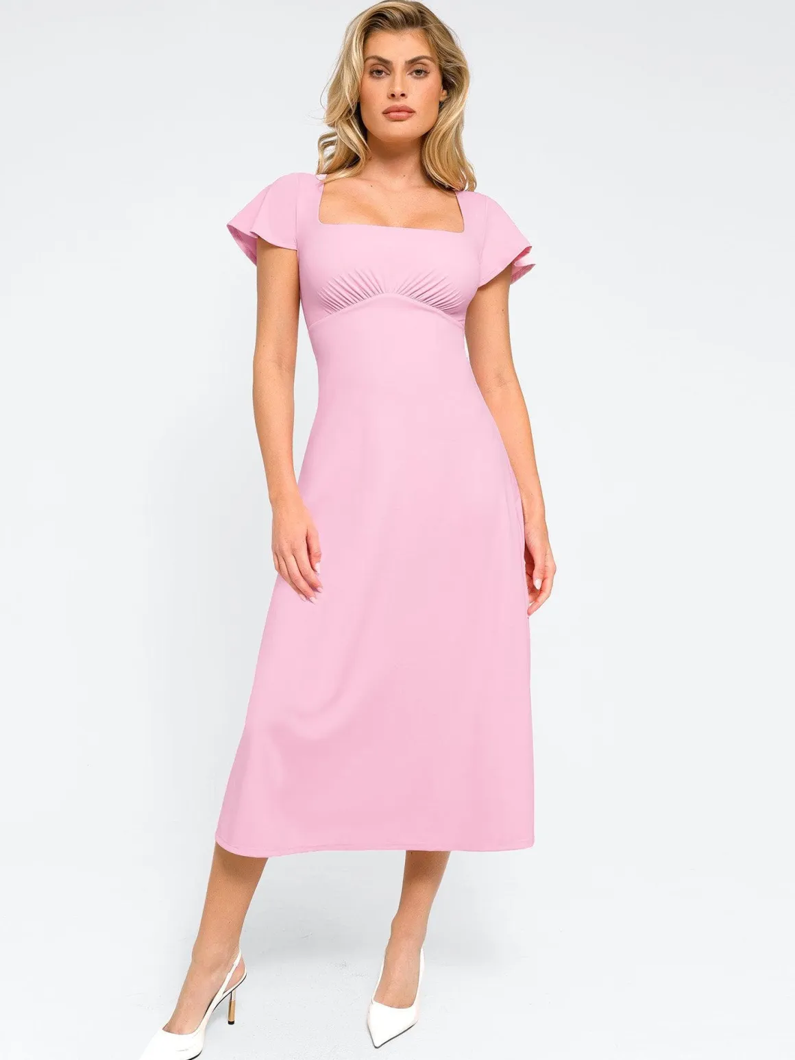 Shapewear Built-In Tummy Control A-Line Midi Dresses