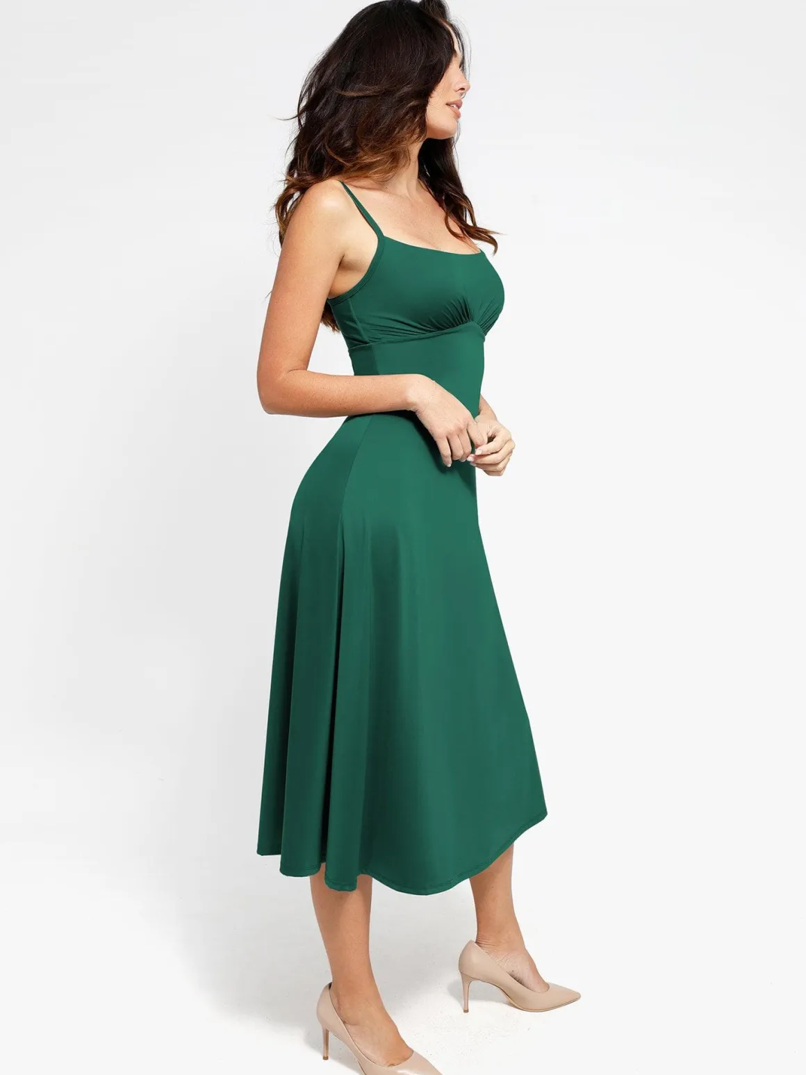 Shapewear Built-In Tummy Control A-Line Midi Dresses