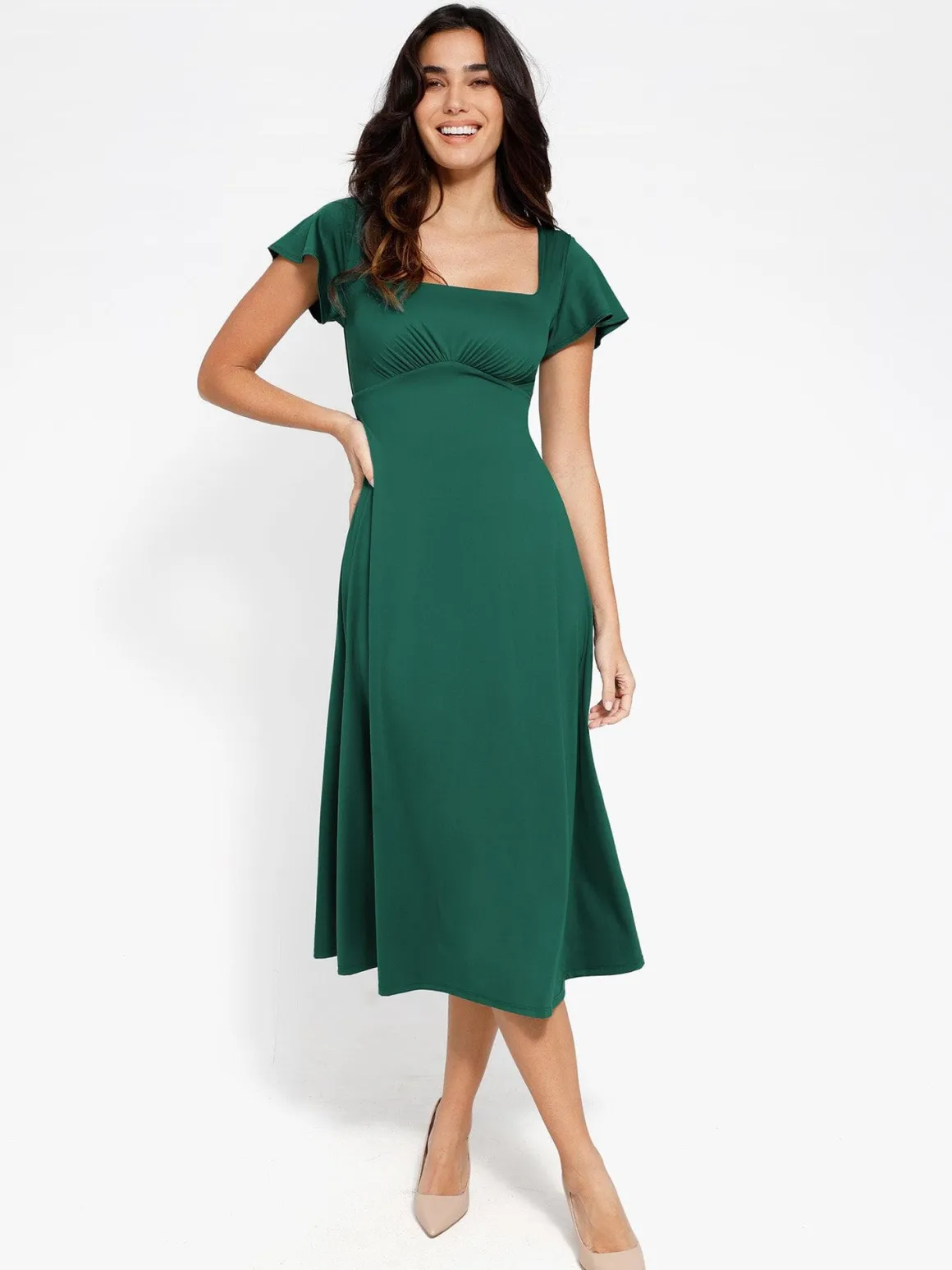 Shapewear Built-In Tummy Control A-Line Midi Dresses