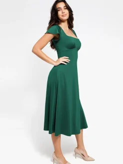 Shapewear Built-In Tummy Control A-Line Midi Dresses