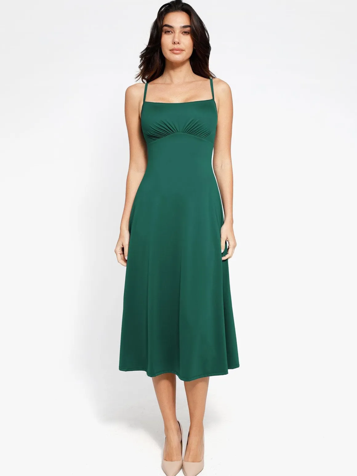 Shapewear Built-In Tummy Control A-Line Midi Dresses