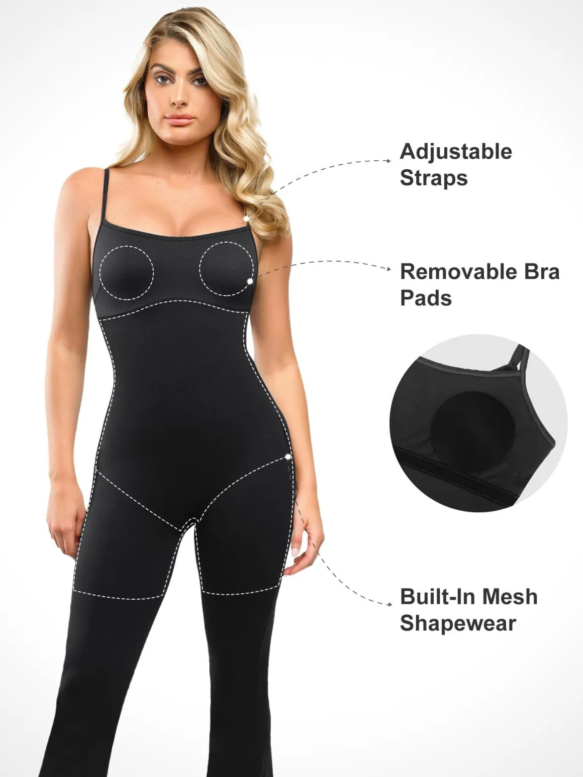 Shapewear Butt Lift Flare Leg Strappy Jumpsuit