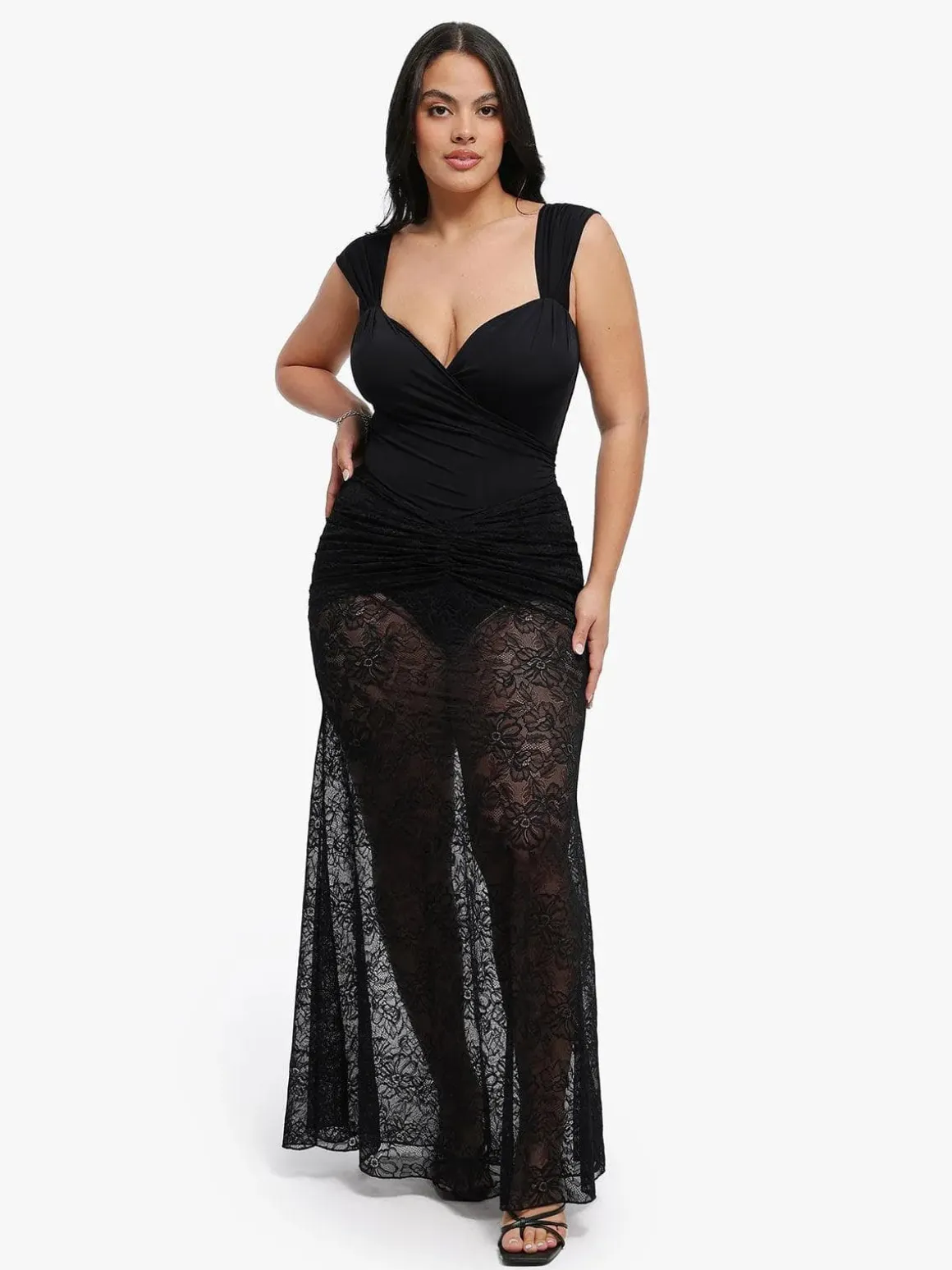Shapewear Cap Sleeve Bodysuit Lace Fishtail Coverup Skirt Set