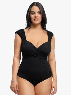 Shapewear Cap Sleeve Bodysuit Lace Fishtail Coverup Skirt Set
