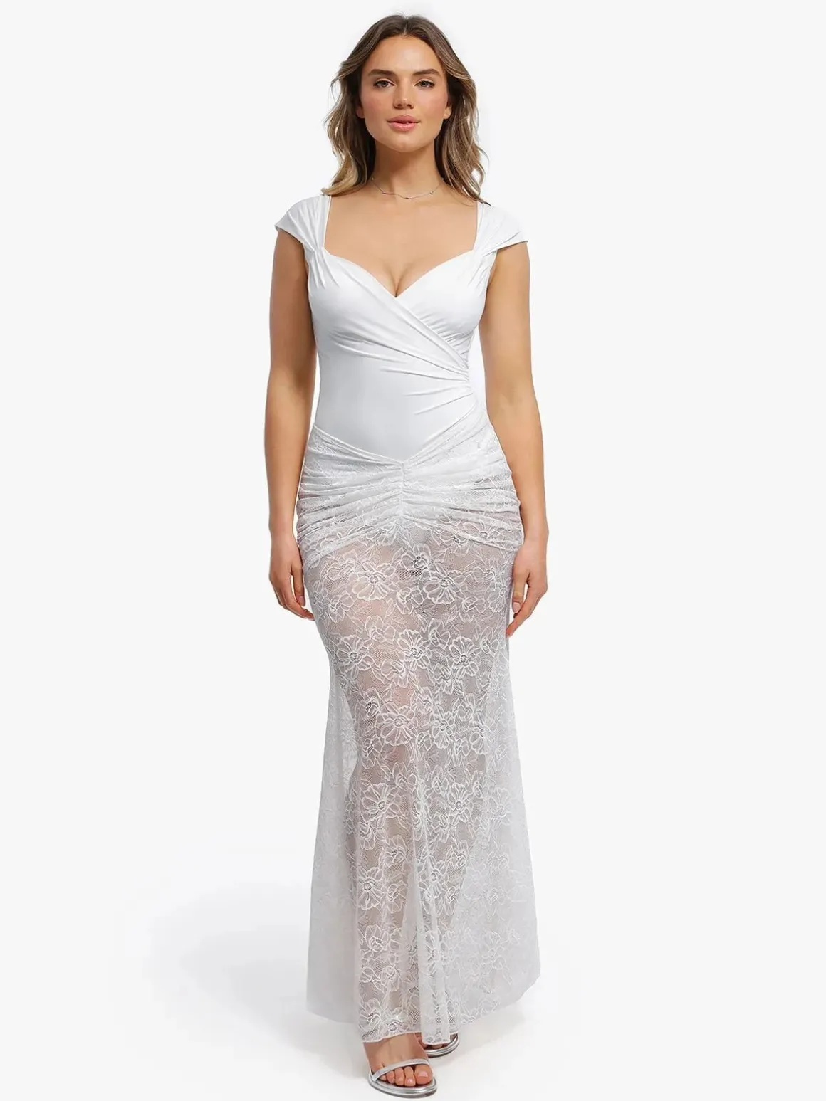Shapewear Cap Sleeve Bodysuit Lace Fishtail Coverup Skirt Set