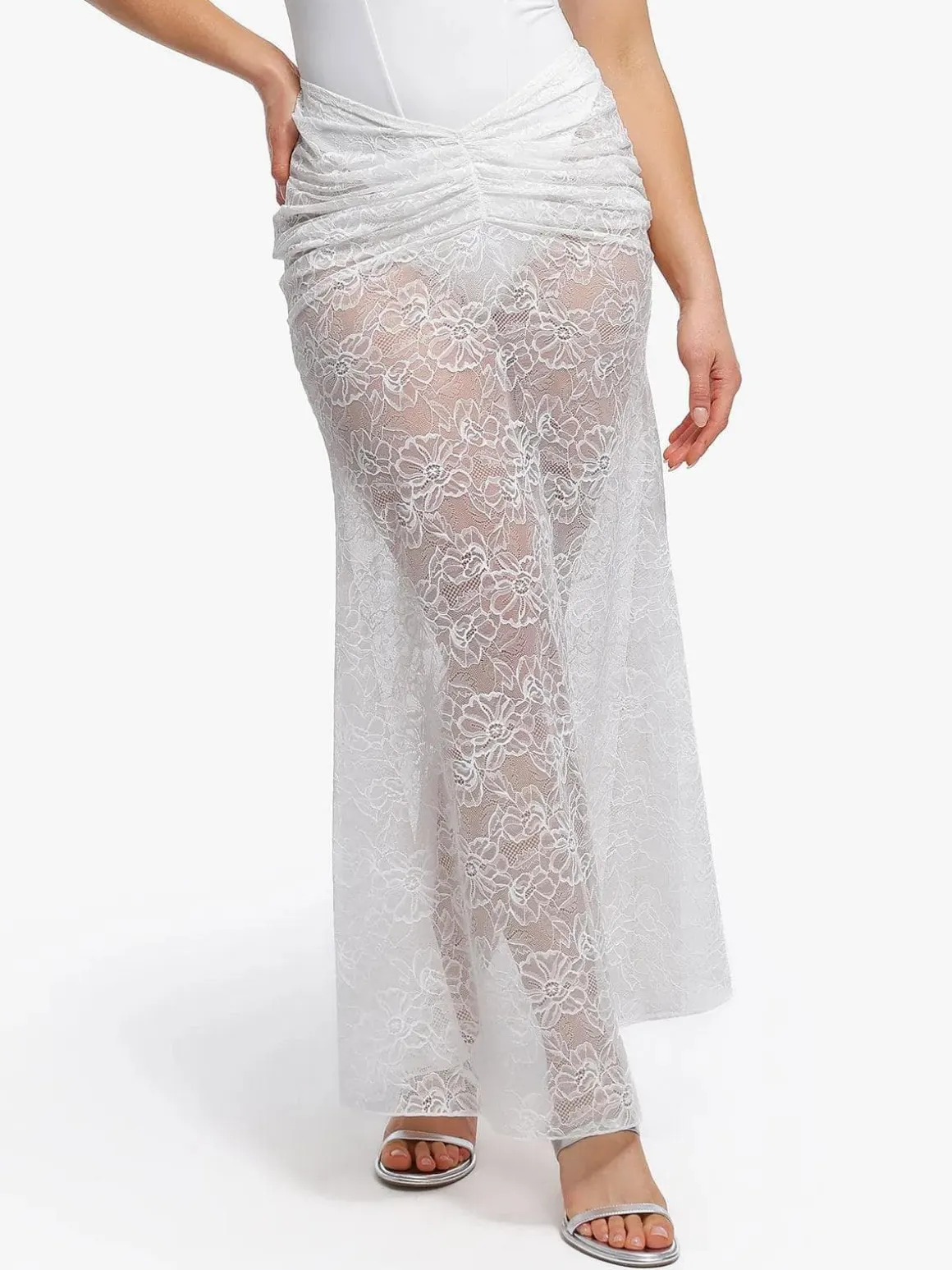 Shapewear Cap Sleeve Bodysuit Lace Fishtail Coverup Skirt Set