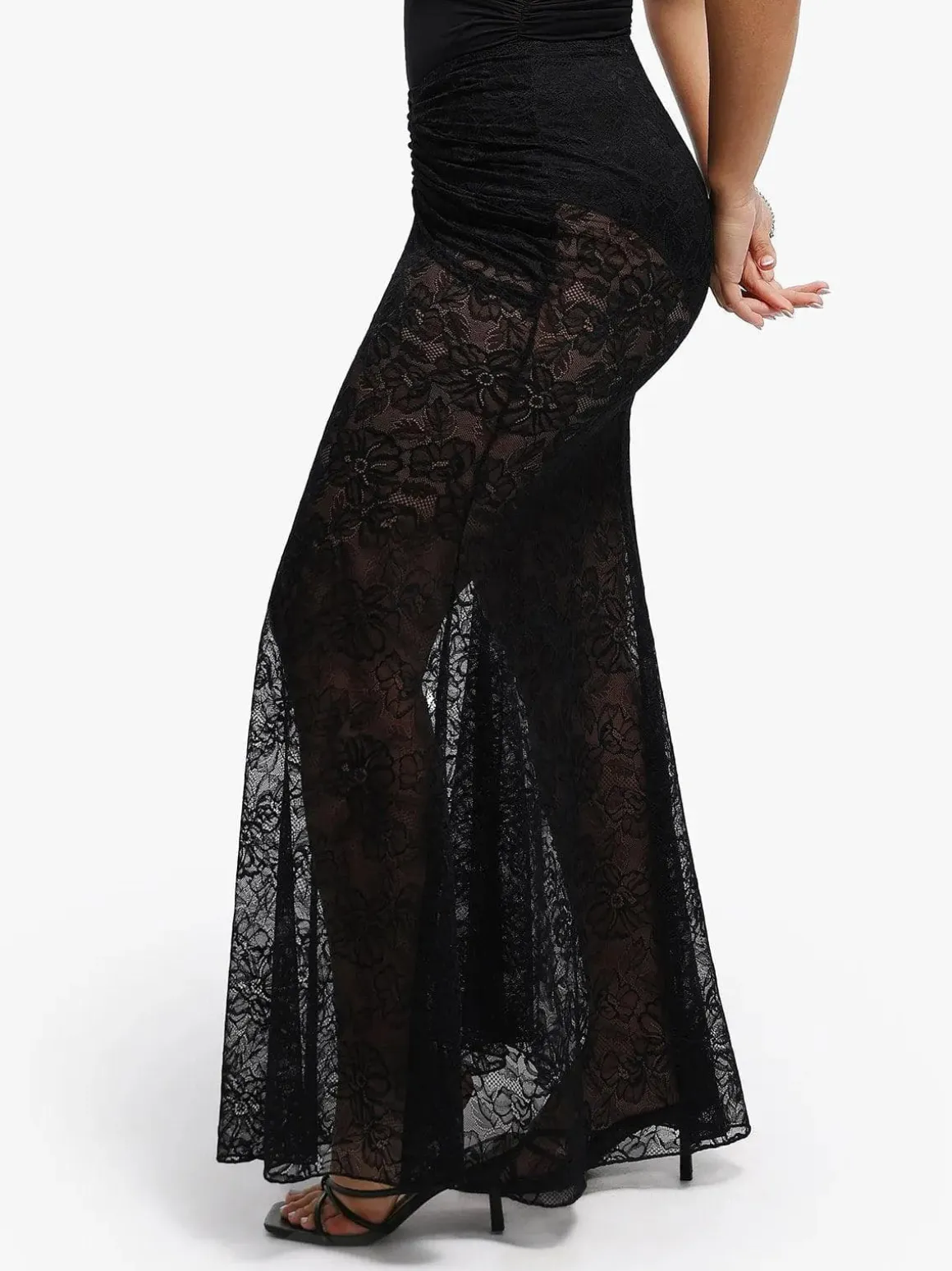 Shapewear Cap Sleeve Bodysuit Lace Fishtail Coverup Skirt Set