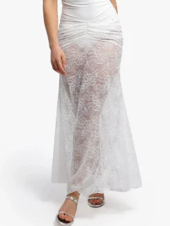 Shapewear Cap Sleeve Bodysuit Lace Fishtail Coverup Skirt Set