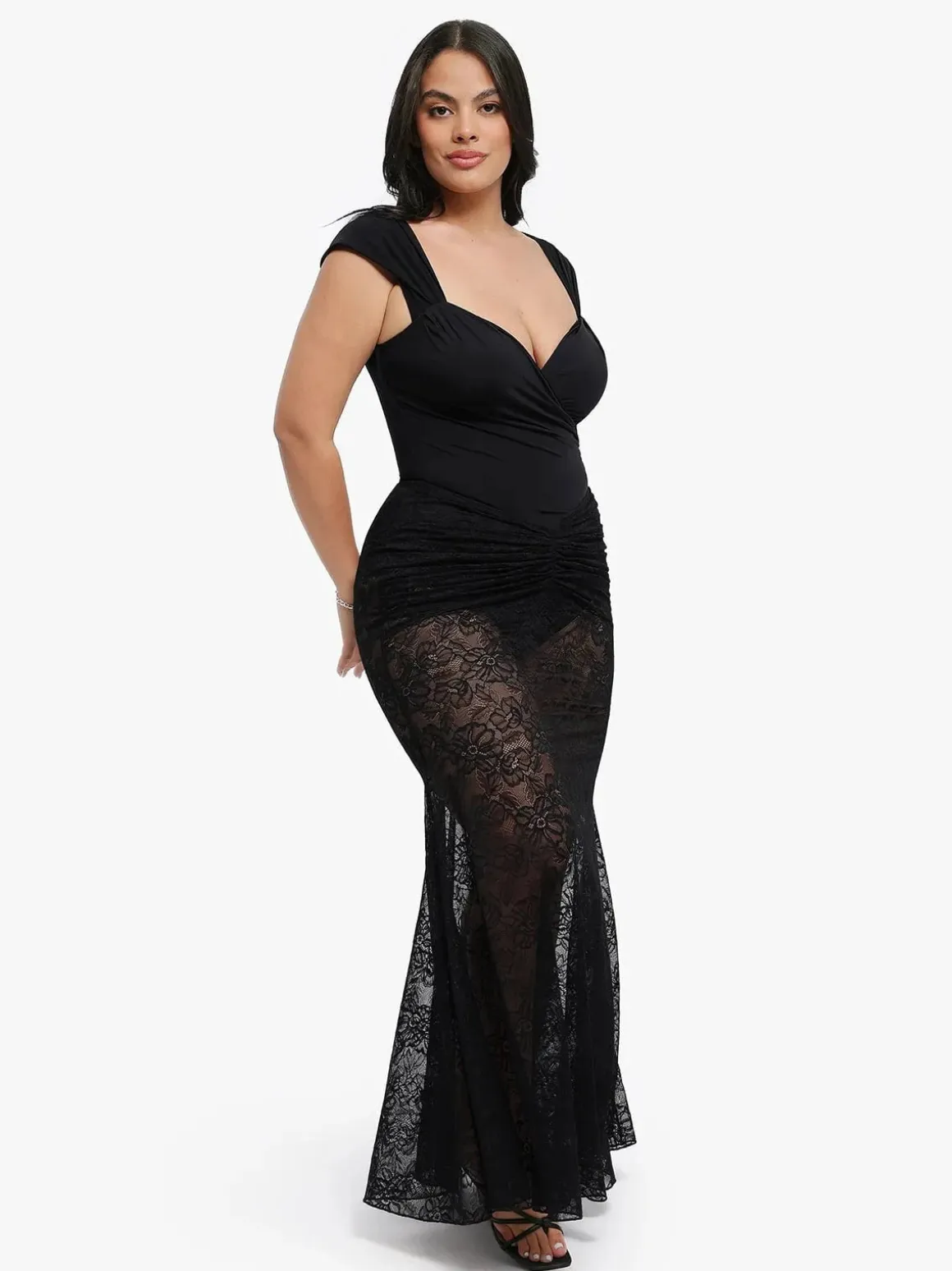 Shapewear Cap Sleeve Bodysuit Lace Fishtail Coverup Skirt Set