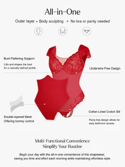 Shapewear Cap Sleeve Slimming Lace Cup Bodysuit