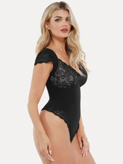 Shapewear Cap Sleeve Slimming Lace Cup Bodysuit