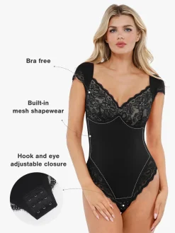Shapewear Cap Sleeve Slimming Lace Cup Bodysuit