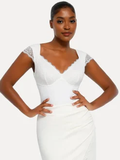 Shapewear Cap Sleeve Slimming Lace Cup Bodysuit