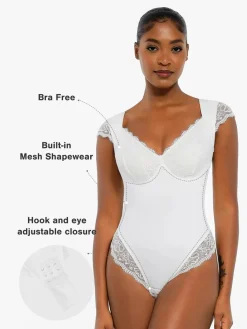 Shapewear Cap Sleeve Slimming Lace Cup Bodysuit