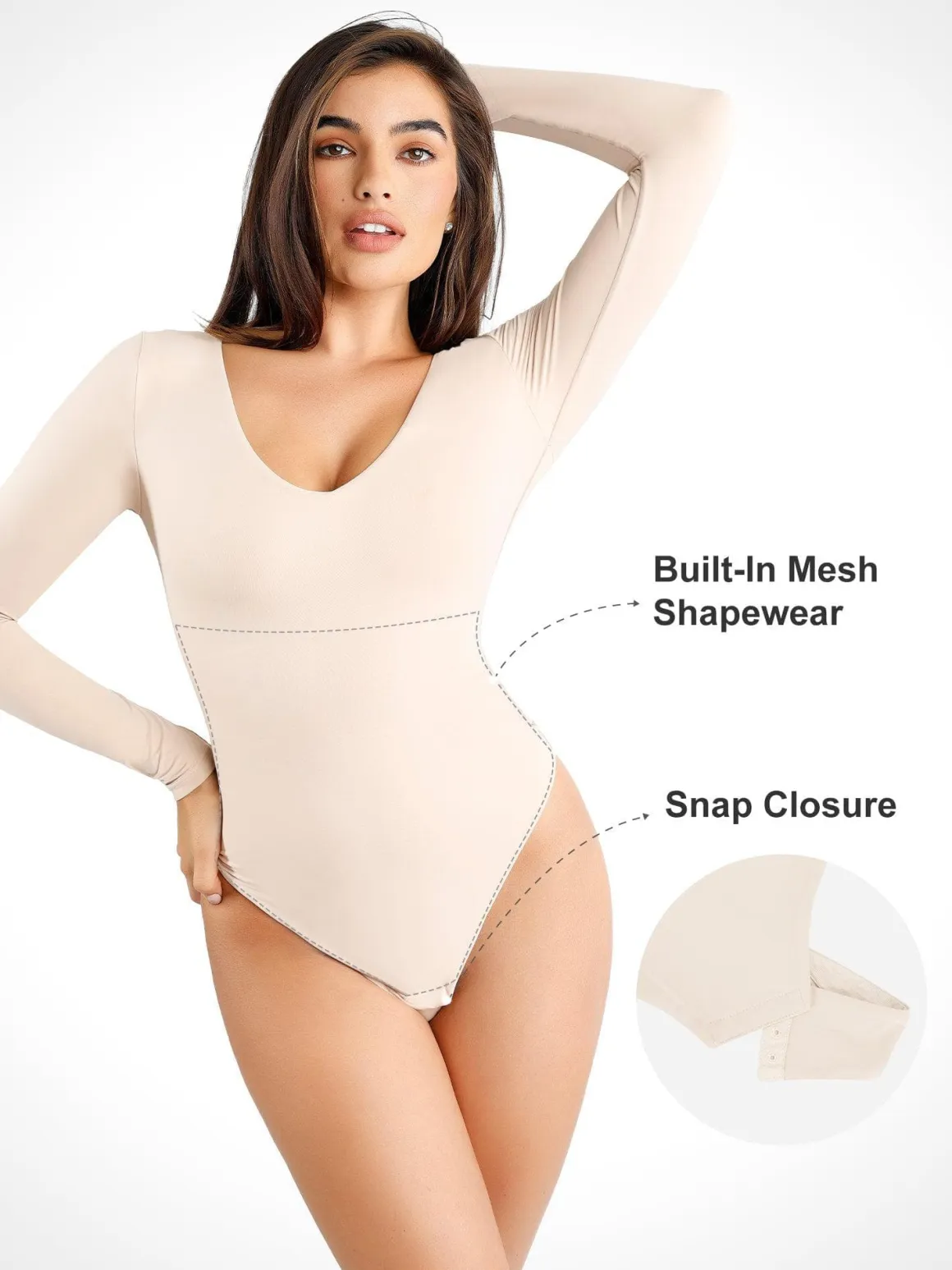 Shapewear CloudSense Long Sleeve V-Neck Sculpting Bodysuit