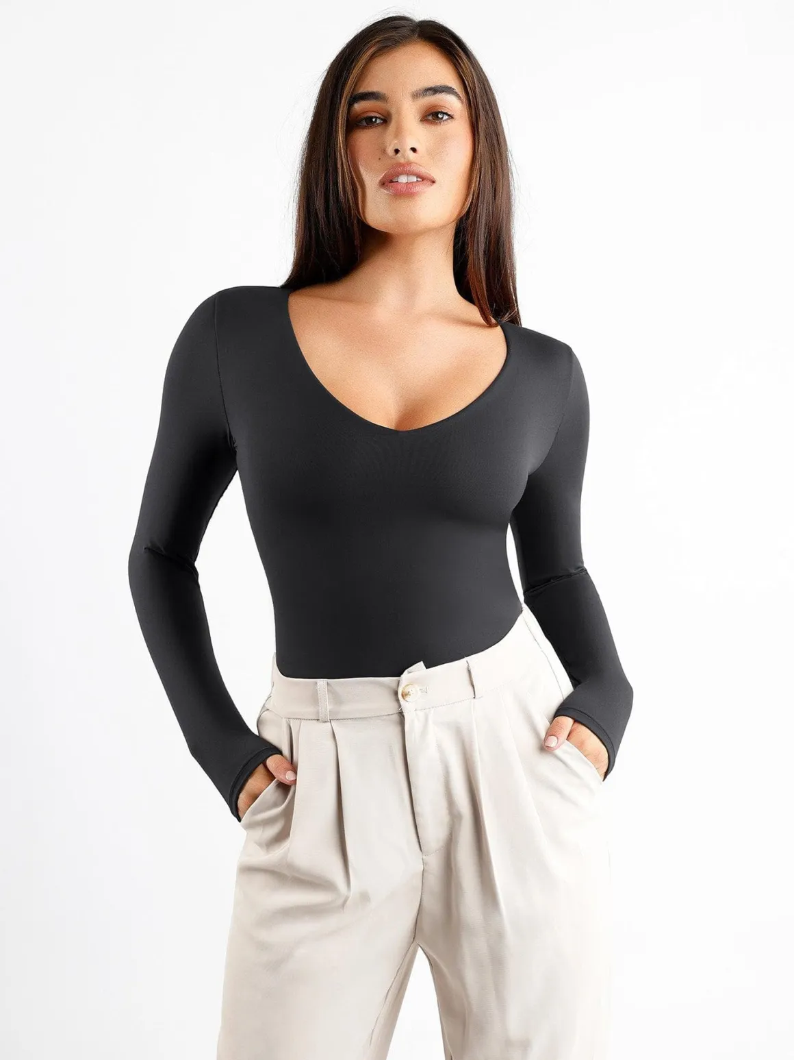 Shapewear CloudSense Long Sleeve V-Neck Sculpting Bodysuit