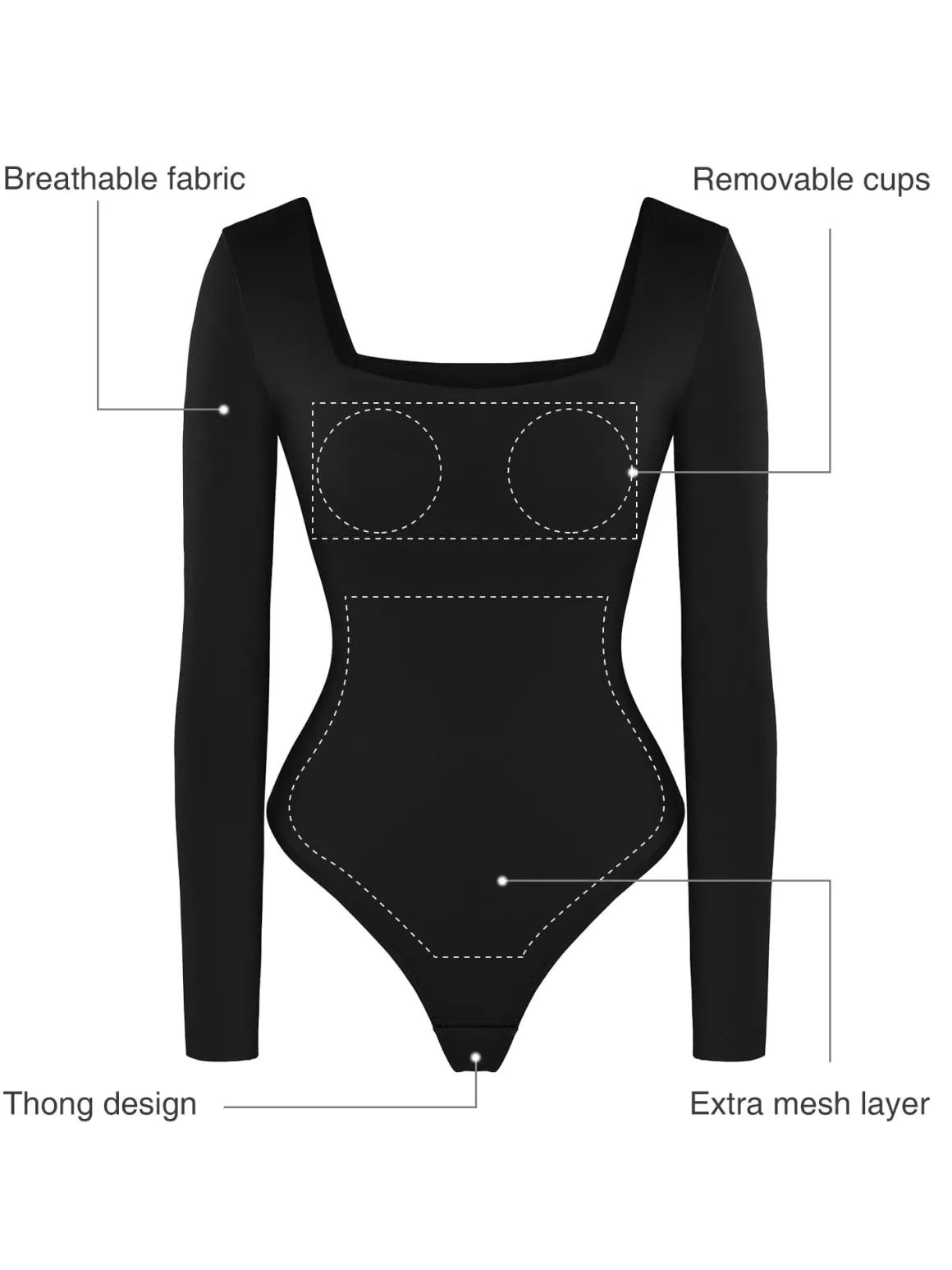 Shapewear Contour Long Sleeve Square Neck Bodysuit