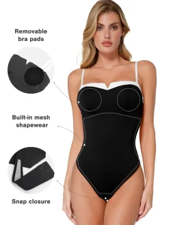 Shapewear Contrast Bra Strap Tummy Control Bodysuit
