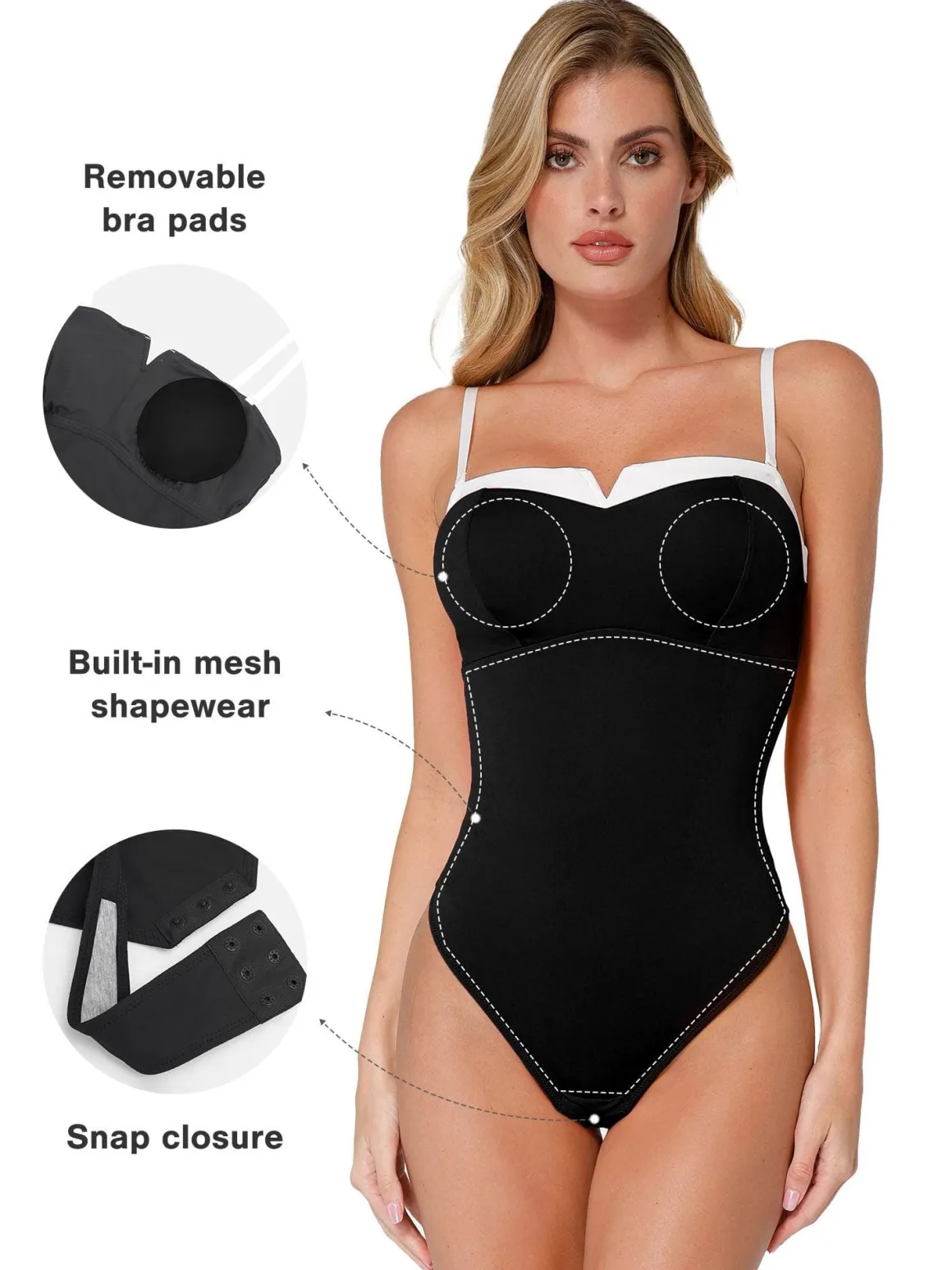 Shapewear Contrast Bra Strap Tummy Control Bodysuit