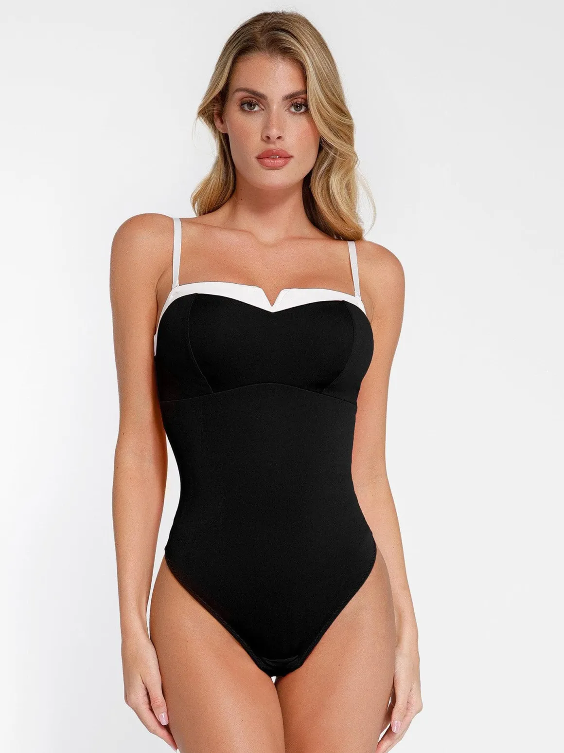 Shapewear Contrast Bra Strap Tummy Control Bodysuit