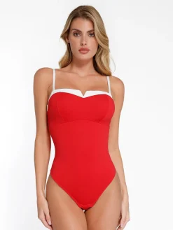 Shapewear Contrast Bra Strap Tummy Control Bodysuit