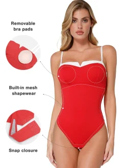 Shapewear Contrast Bra Strap Tummy Control Bodysuit