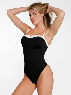 Shapewear Contrast Bra Strap Tummy Control Bodysuit